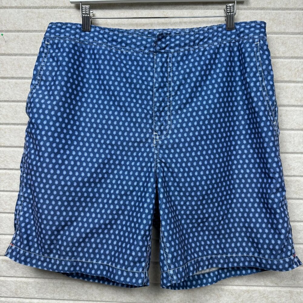 Peter Millar Blue Polka Dot Swimsuit Board Shorts Drawstring Waist & Pockets XL.